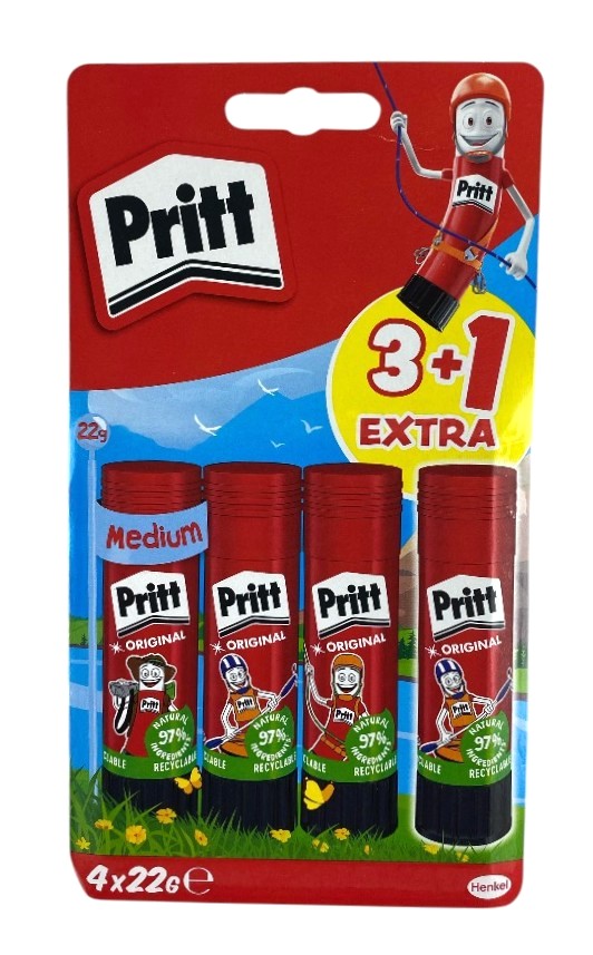 pritt stick 3+1 22gr original stockverkoop kleefband/kleefbandapp/lijm/lijmstick