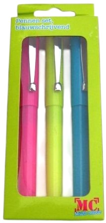 giftbox 3 balpennen stockverkoop schrijfwaren