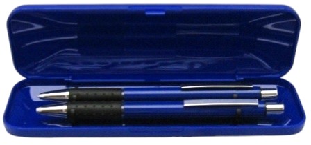 stylo+vulpotlood in plastic doosje blauw promo