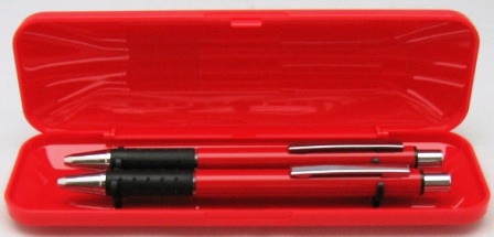 stylo bille+porte-minnes en boite plastic rouge