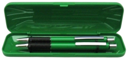 stylo+vulpotlood in plastic doosje groen