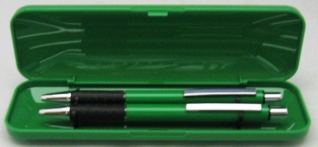 stylo bille+porte-minnes en boite plastic vert