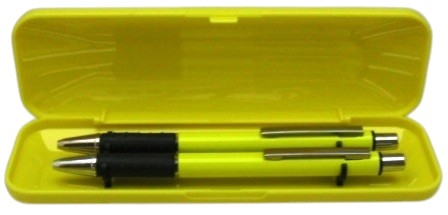 stylo+vulpotlood in plastic doosje geel promo