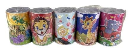 spaarpot blik m-tekening 10x15cm ass stockverkoop spaarpotten