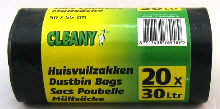 sacs poubelle 30l noir x20 cleany