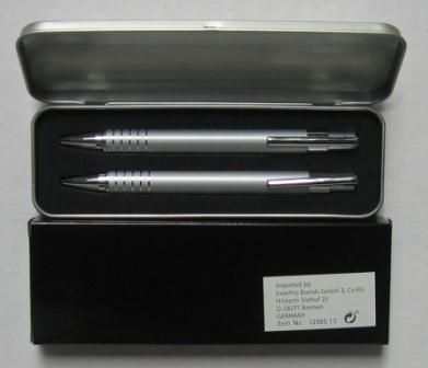 stylo bille+porteminne set gris