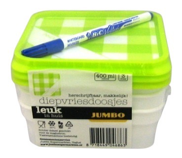 foodbox met stift 3x400ml promo wit-groen stockverkoop voorraad- en diepvriesdozen