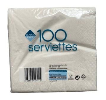 serviettes uni x100 2plis leader price