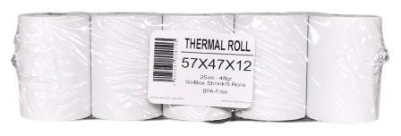 x5 rouleaux de caisse thermo 57x47x12 -25mtr