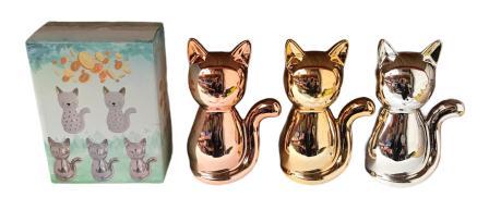 spaarpot in keramiek metallic kat + staart 18cm