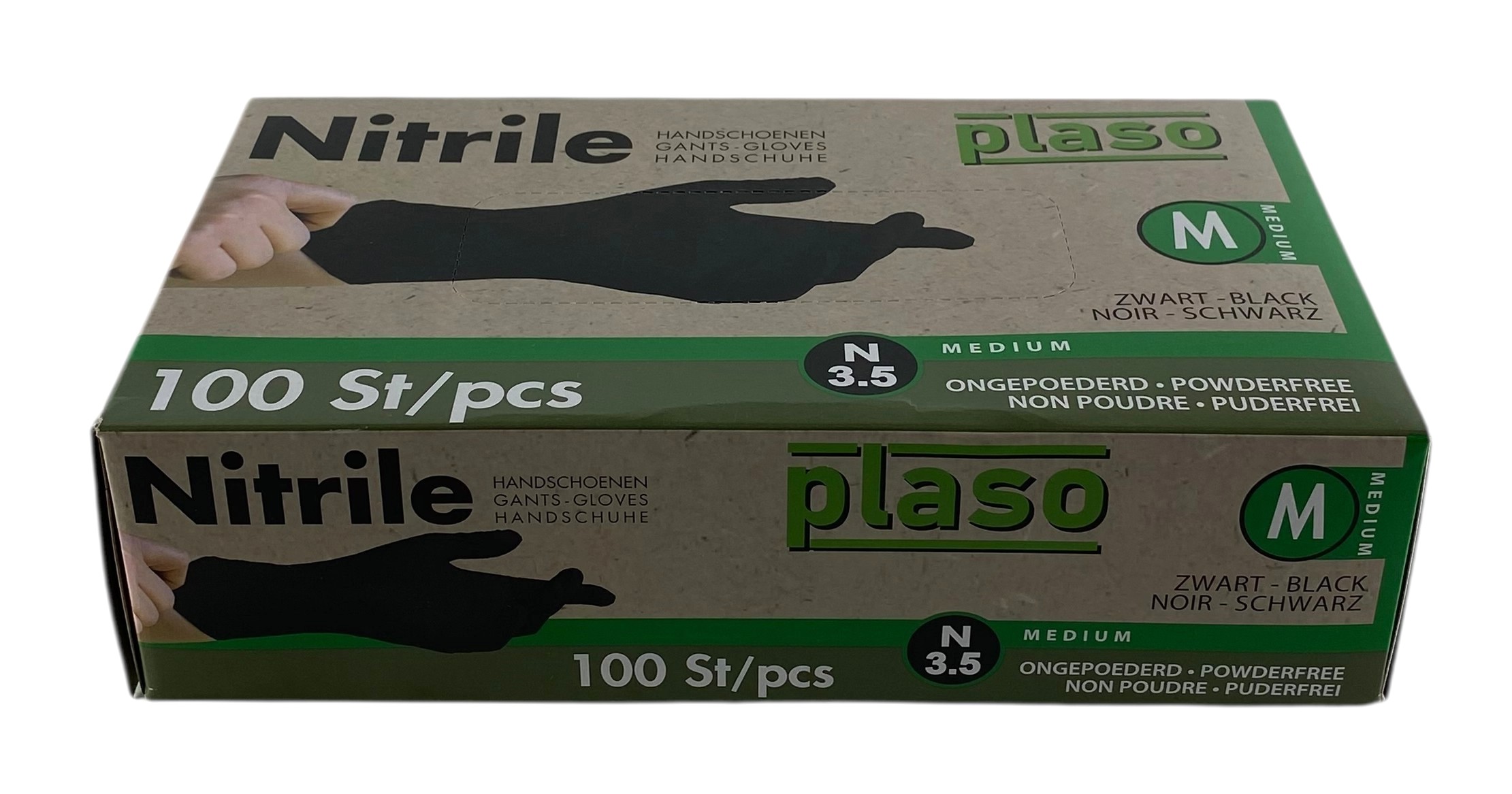 x100 nitrile handschoenen zwart ongepoederd medium plaso