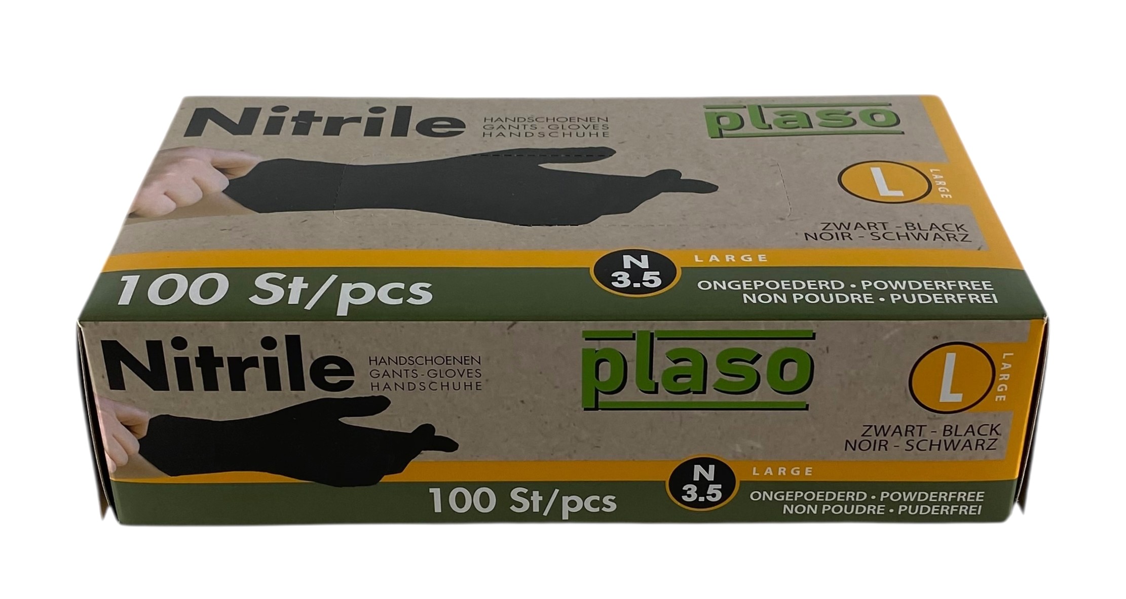 x100 nitrile handschoenen zwart ongepoederd large plaso