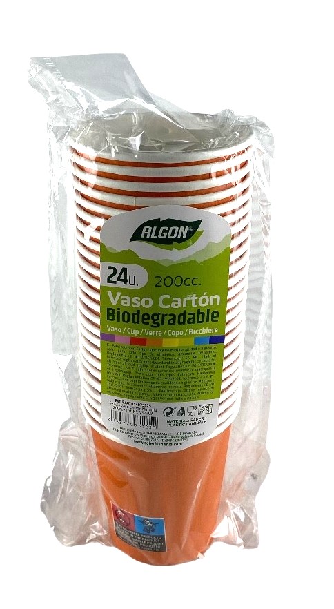 wegwerpbekers karton oranje 200cc s-24 algon