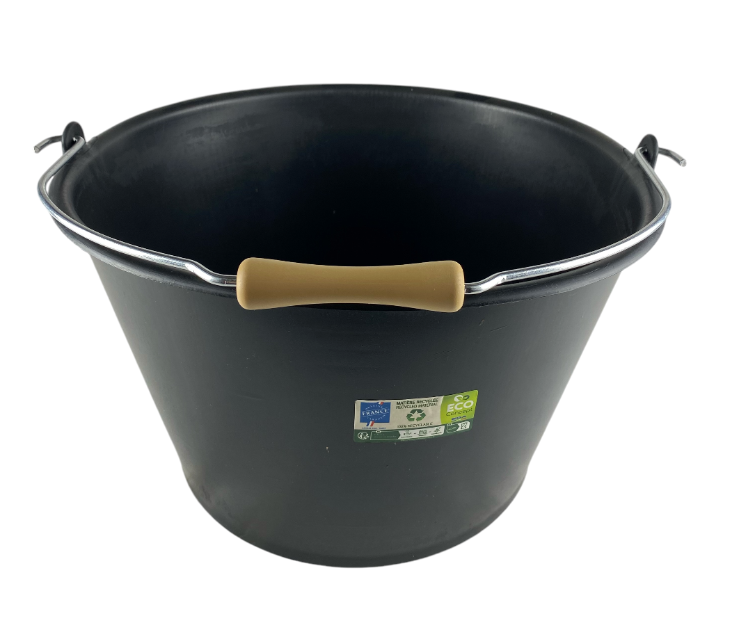 zwarte emmer met houten handvat 15l