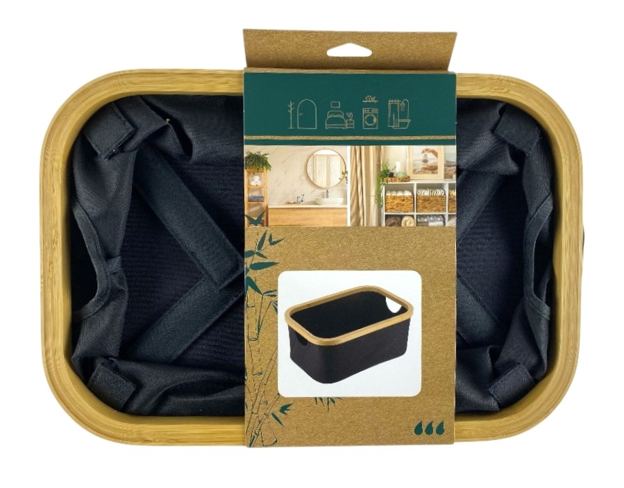 opbergmand rechthoekig bamboe zwart 38x26x16cm