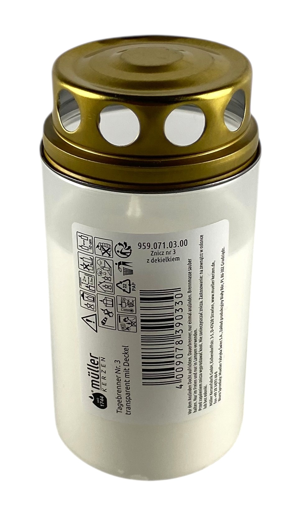 driedagenbrander+koperen kap wit muller