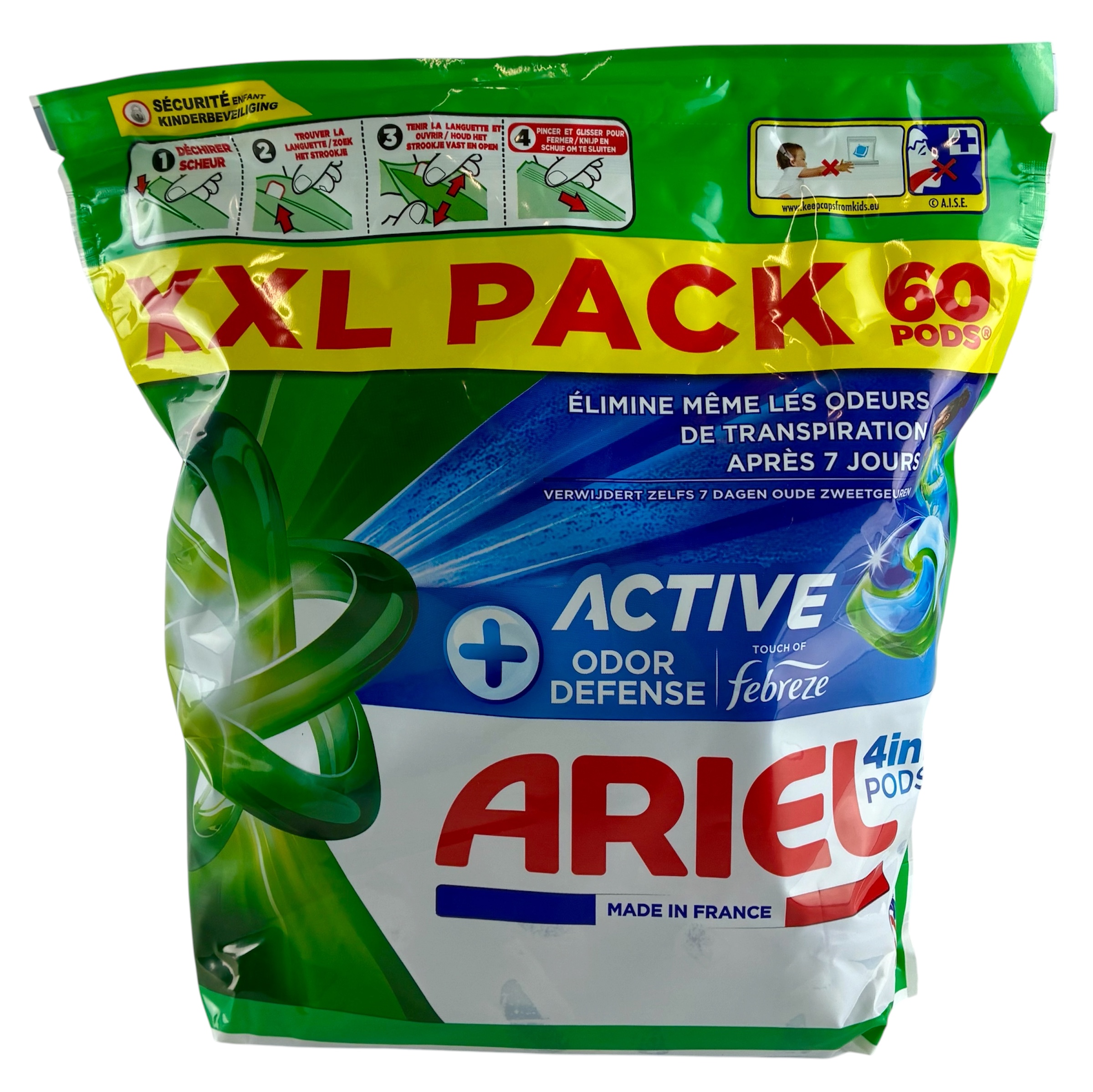 ariel 4in1 pods 60sc active odor defense touch of febreze stockverkoop wasmiddelen