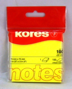 kores 100 feuilles adh.col. 75x75mm jaune
