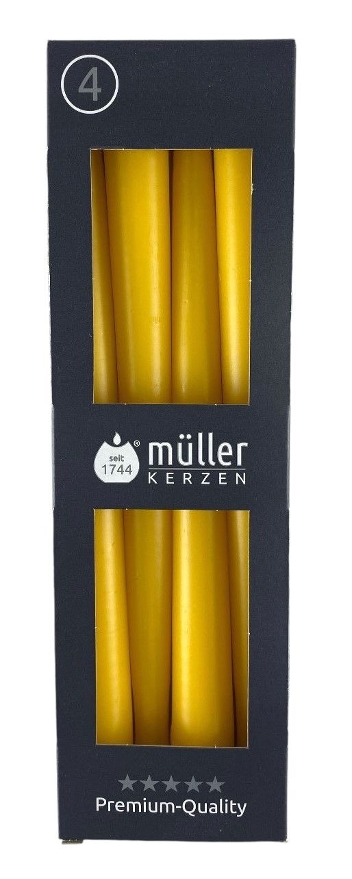 x4 bougies 25cm jaune dore