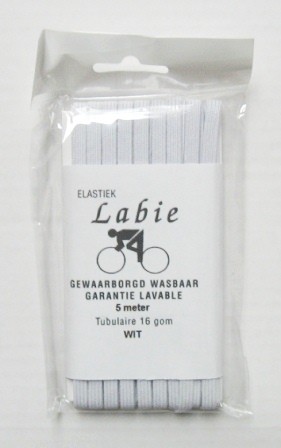 elastiek 5 meter 16 gom wit labie
