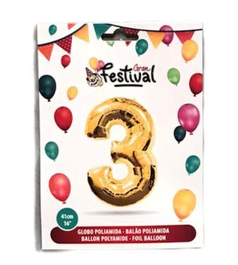 ballon polyamide or 41cm chiffre 3