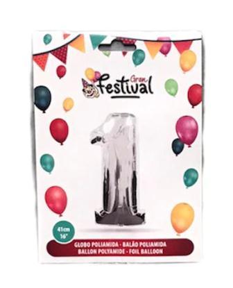 ballon polyamide argent 41cm chiffre 1