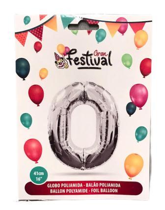 ballon polyamide argent 41cm chiffre 0