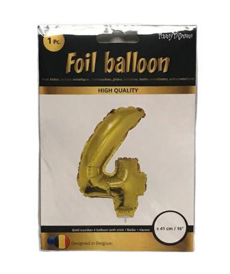 folie ballon goud 41cm m-stokje cijfer 4