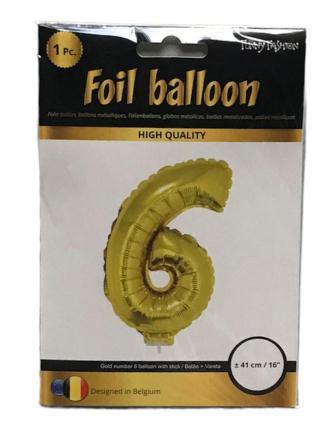 folie ballon goud 41cm m-stokje cijfer 6