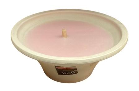 plat terre cuite blanc avec bougie rose