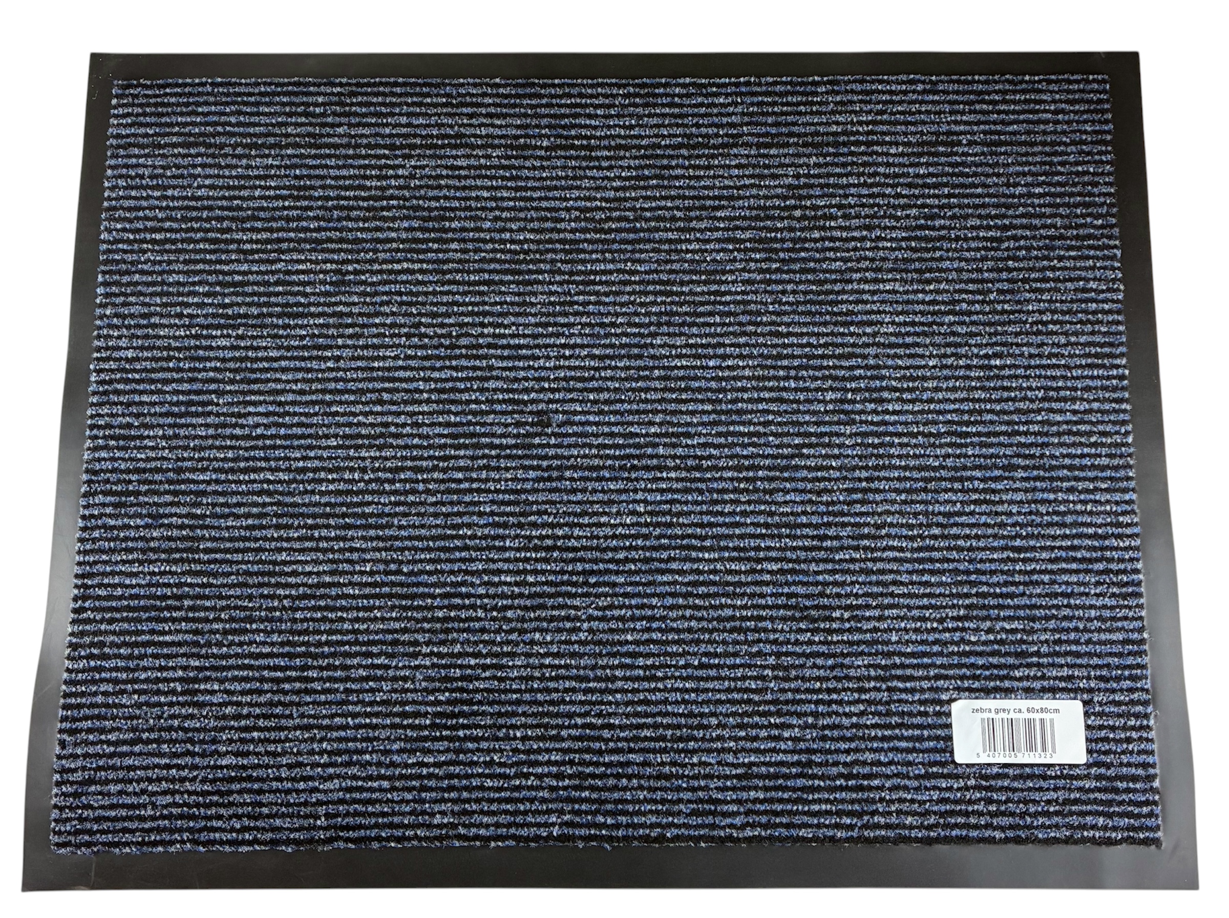 mat rubberrand 60x80 blauw-grijs gestreept stockverkoop voetmatten