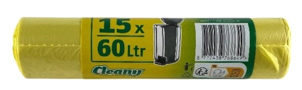 15 sacs poubelle 60l jaune 7 mu