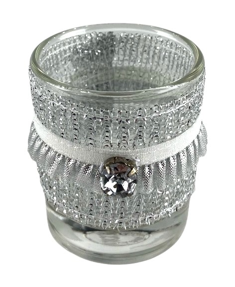 theelichthouder wit lint en parels